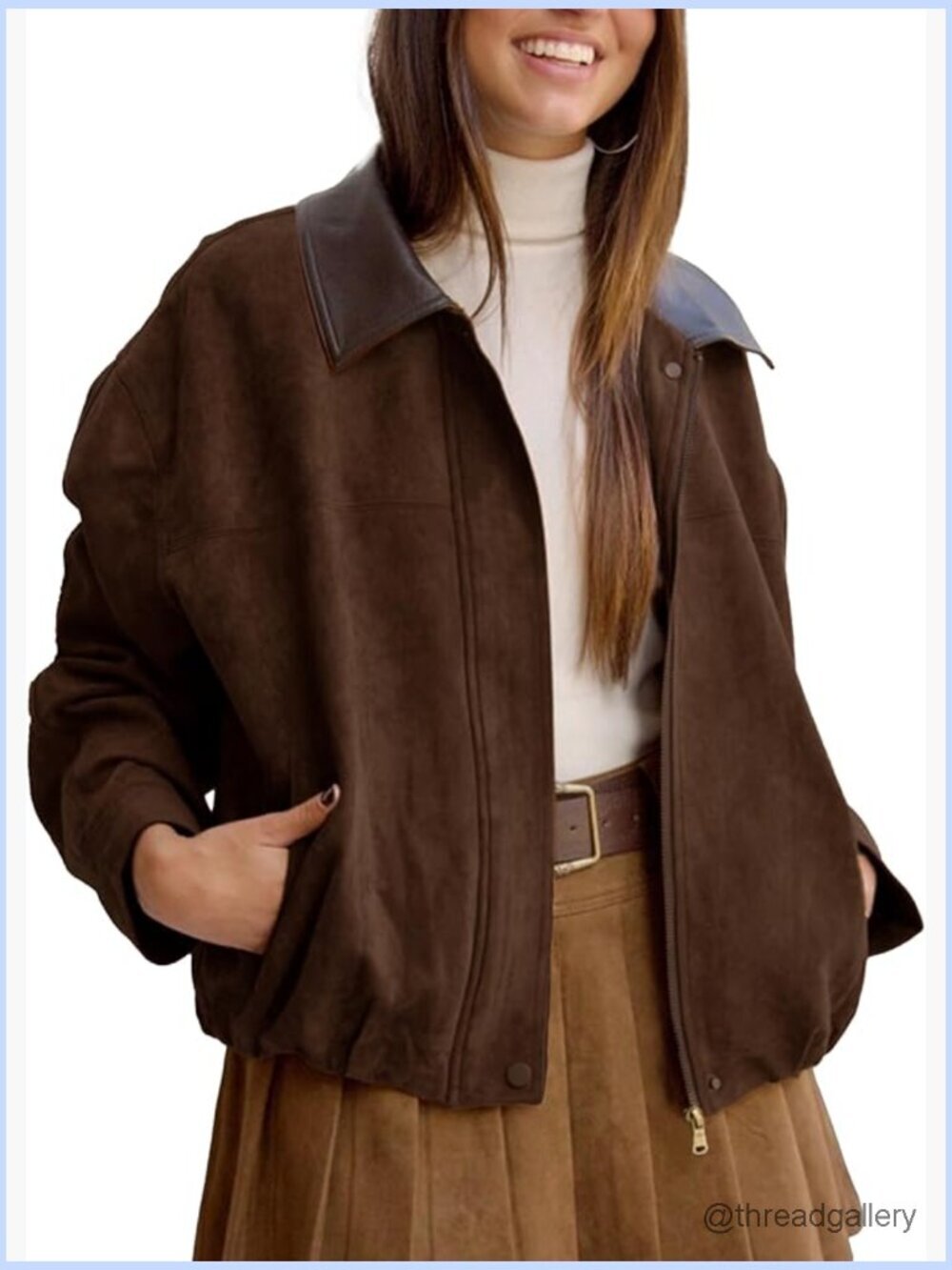 Faux Suede Bomber Jacket Lapel Cropped Motorcycle Zip Up Outerwear Coat